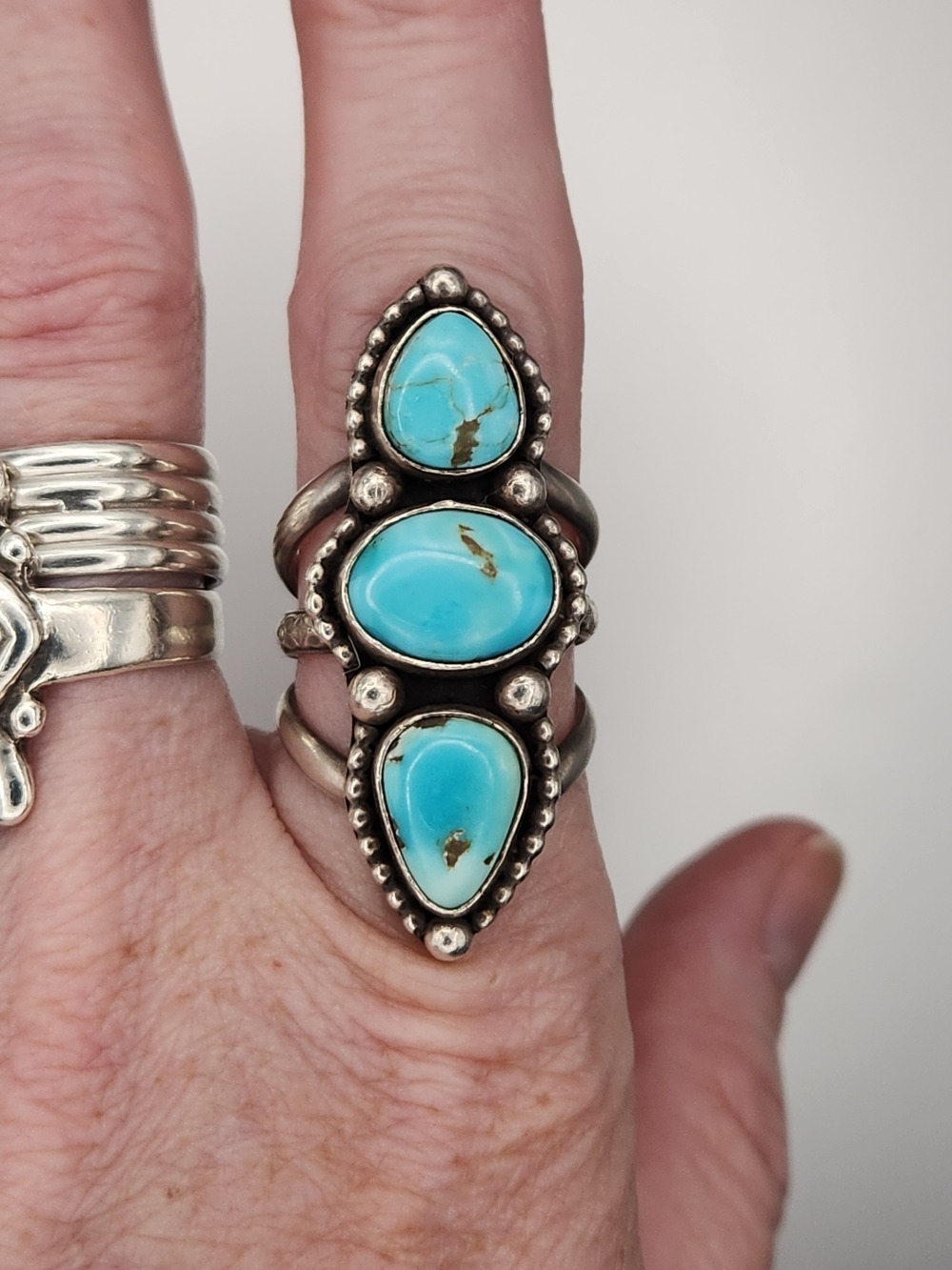 Lone Mountain Turquoise Triple Stone Sterling-Style Statement Ring
